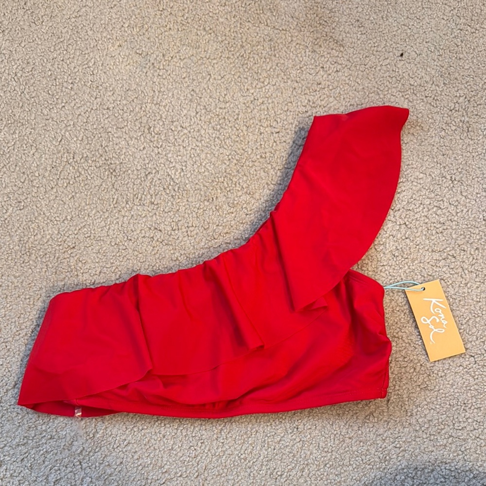 Red One-Shoulder Ruffle bikini Top